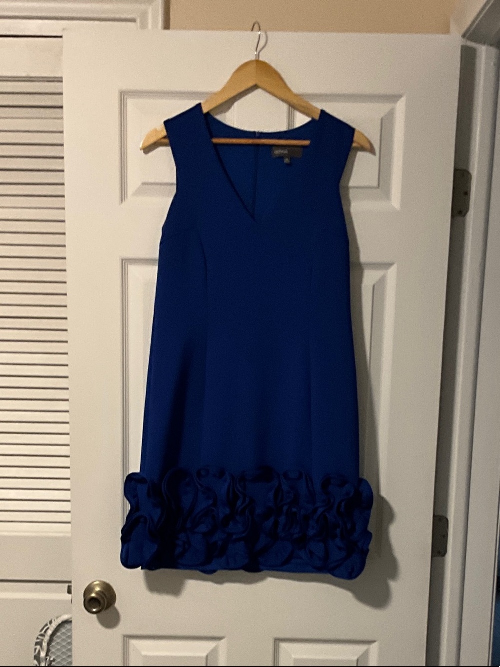 Elegant Blue Sleeveless V-Neck Dress with Ruffle Hem